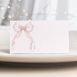 Blush Pink Coquette Bow Baptism Cross Placeringskort