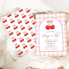 Blush Pink Coquette Cherry på Top Baby Girl Shower Inbjudningar