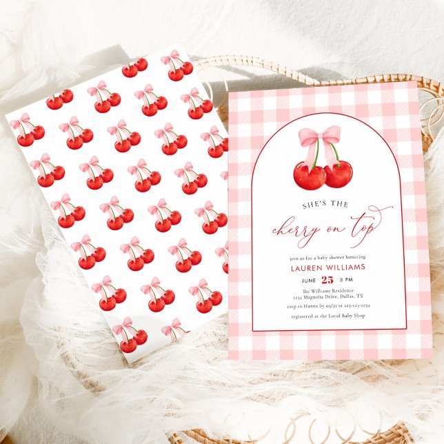 Blush Pink Coquette Cherry på Top Baby Girl Shower Inbjudningar (Skapare uppladdad)