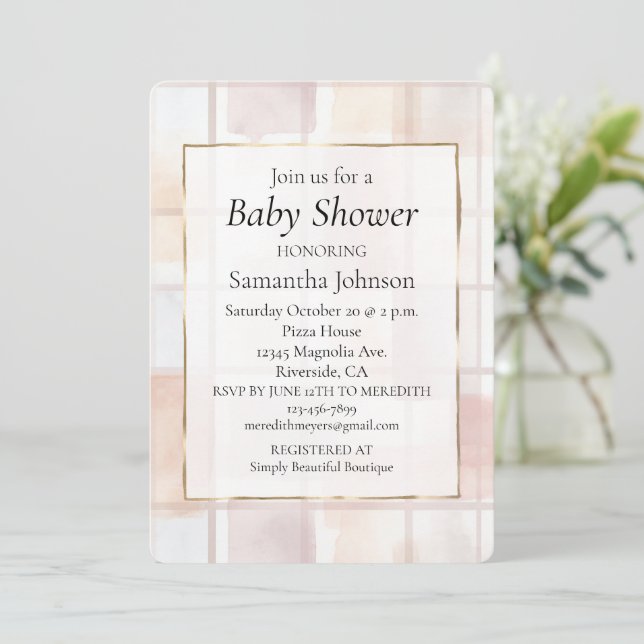 Blush Pink Cream Abstract Squares Baby Shower Inbjudningar (Stående Fram)