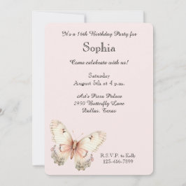 Blush Pink Cream Butterfly Birthday  Inbjudningar