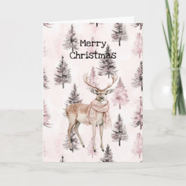 Blush Pink Cream Deer Scarf Christmas Trees Kort