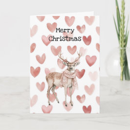 Blush Pink Cream Deer Scarf Hearts Christmas Kort