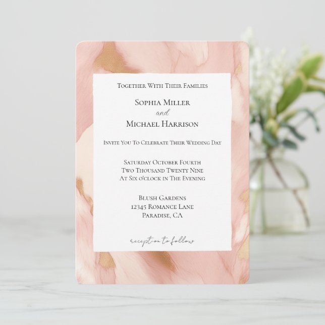 Blush Pink Cream Faux Cowhide Wedding Inbjudningar (Stående Fram)