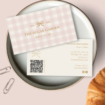 Blush Pink Cream Gingham QR Bakery Marketing