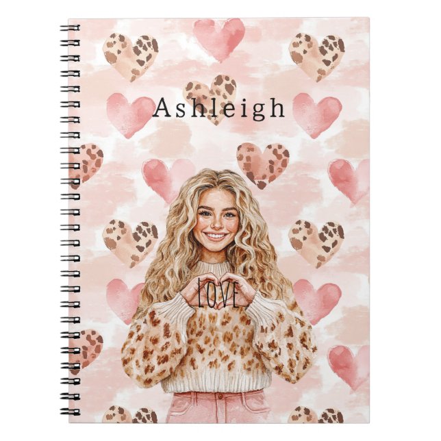 Blush Pink Cream Leopard Hearts Anteckningsbok (Framsidan)