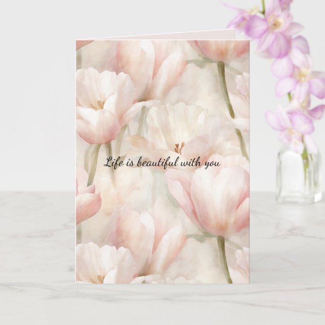 Blush Pink Cream Tulips Flowers Romantic Love Kort (Orkide)