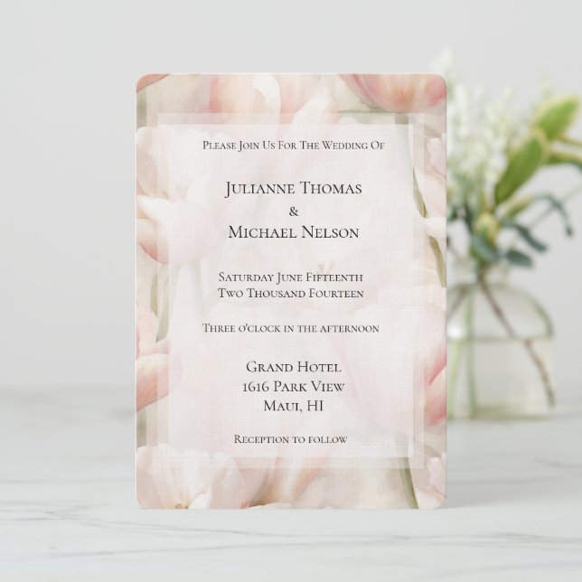 Blush Pink Cream Tulips Flowers Romantic Wedding Inbjudningar (Stående Fram)