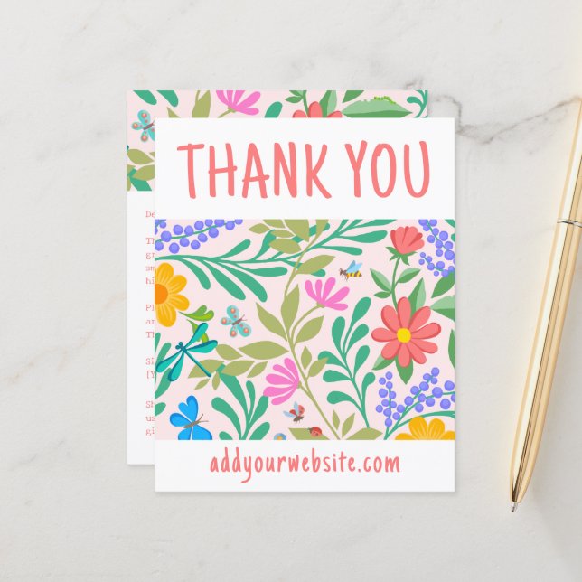 Blush Pink Cute Floral Thank You For Your Purchase (Fram/Back In Situ)