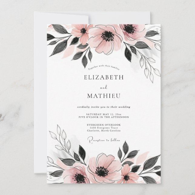 Blush Pink Dainty Anemone Wedding Inbjudningar (Framsida)