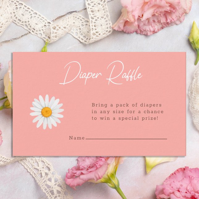 Blush Pink Daisy Floral Baby Shower Diaper Raffle Tilläggskort (Skapare uppladdad)