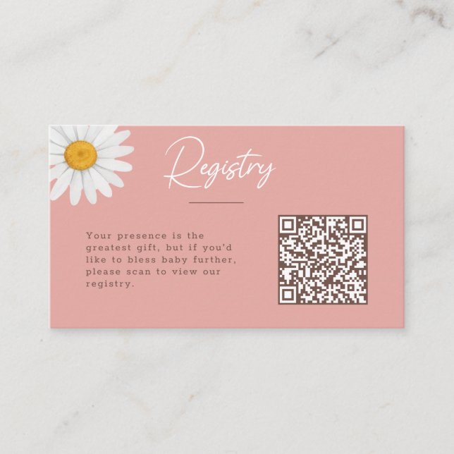 Blush Pink Daisy Floral Baby Shower Registry Tilläggskort (Framsida)