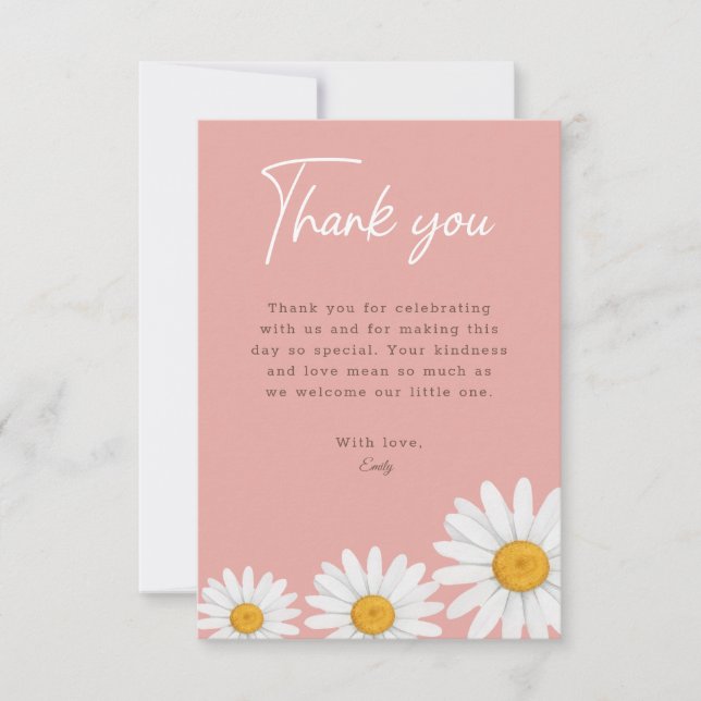 Blush Pink Daisy Floral Baby Shower Thank You Card Tack Kort (Framsida)