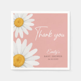 Blush Pink Daisy Floral Baby Shower Thank You Pappersservett