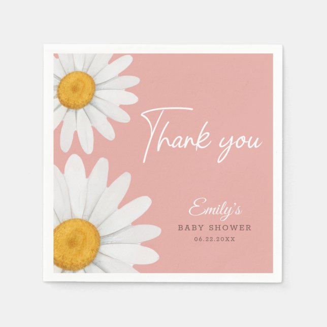 Blush Pink Daisy Floral Baby Shower Thank You Pappersservett (Framsidan)