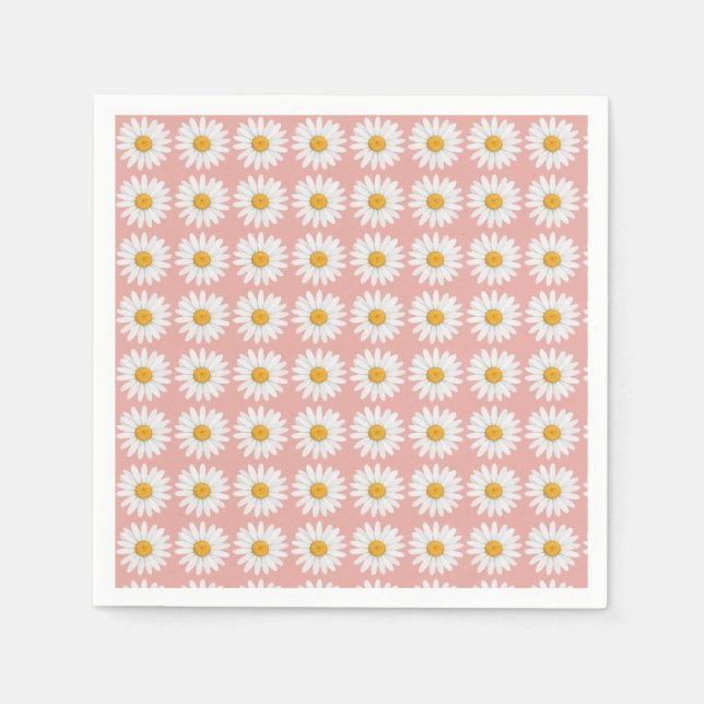Blush Pink Daisy Floral Pattern Baby Shower Party Pappersservett (Framsidan)