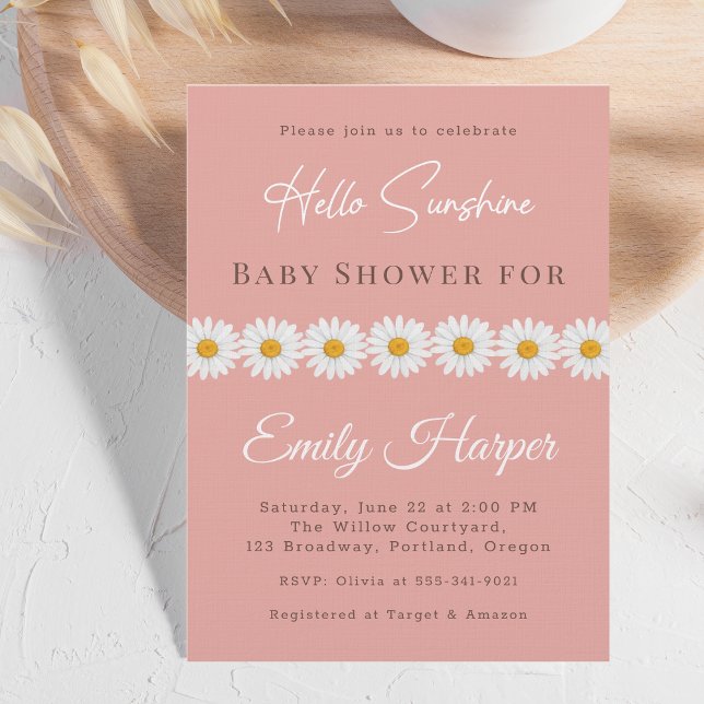 Blush Pink Daisy Hello Sunshine Floral Baby Shower Inbjudningar (Skapare uppladdad)
