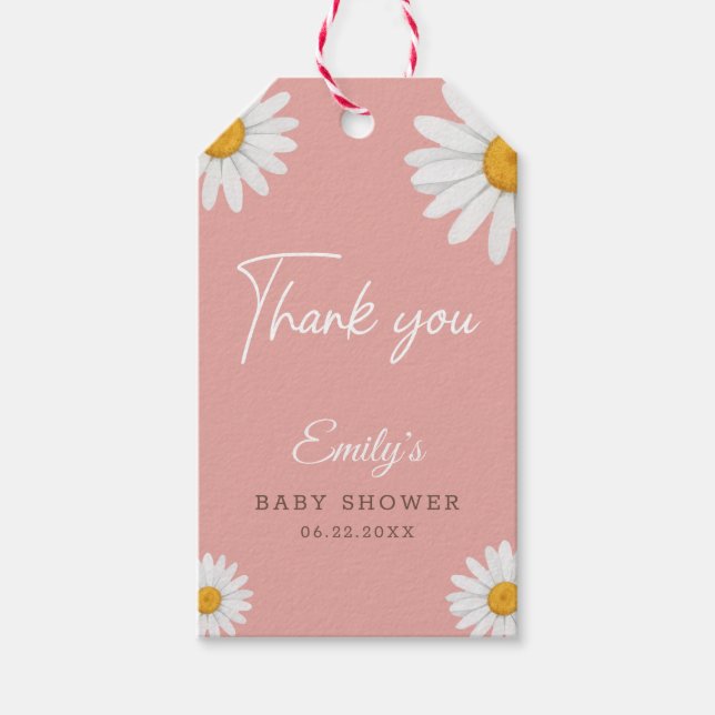 Blush Pink Daisy Thank You Baby Shower Presentetikett (Framsidan)