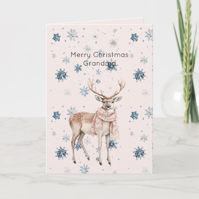 Blush Pink Deer Snowflakes Christmas Kort (Framsida)