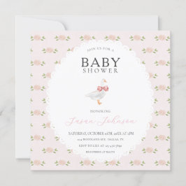 Blush Pink Delicate Floral White Goose Baby Shower Inbjudningar