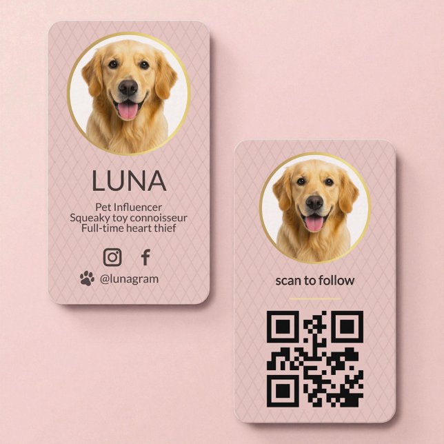 Blush Pink Dog Pet Photo Social Media QR Code Visitkort (Skapare uppladdad)
