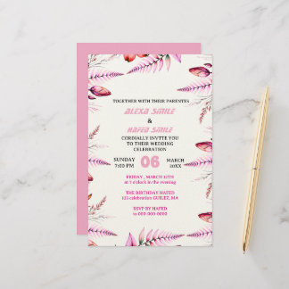 Blush Pink Elegant Gold Wedding Invitation , Whit Brevpapper