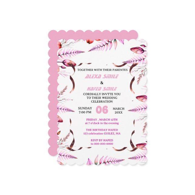 Blush Pink  Elegant Gold Wedding Invitation , Whit Inbjudningar (Fram/Back In Situ)