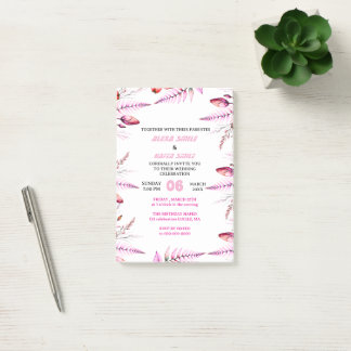 Blush Pink Elegant Gold Wedding Invitation , Whit Post-it Block