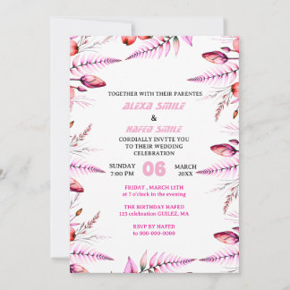 Blush Pink Elegant Gold Wedding Invitation , Whit Spara Datumet