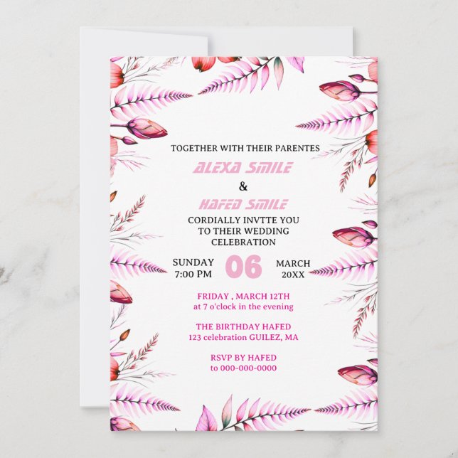 Blush Pink  Elegant Gold Wedding Invitation , Whit Spara Datumet (Framsida)