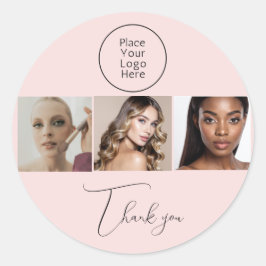 Blush Pink Elegant Photo Makeup Thank You Sticker Runt Klistermärke