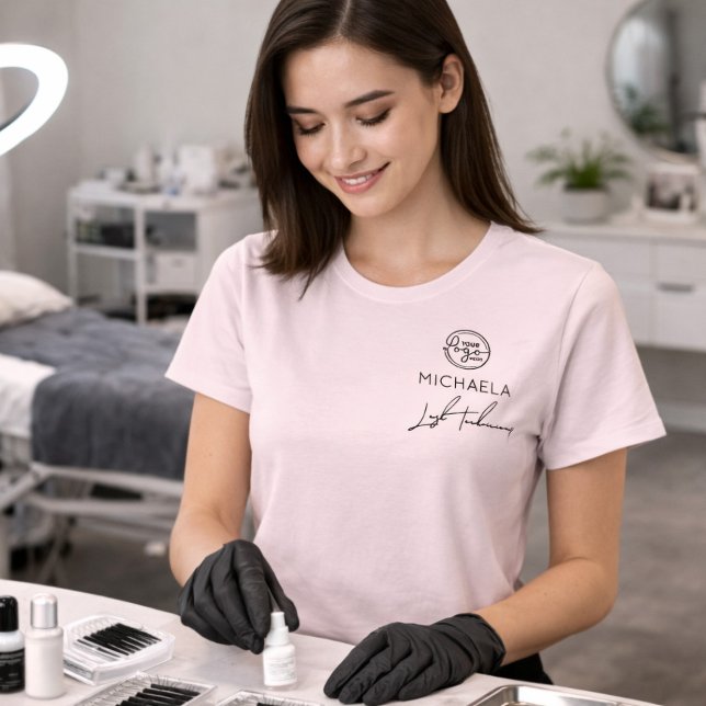 Blush Pink Employee Name Business Logo Lashes T Shirt (Skapare uppladdad)
