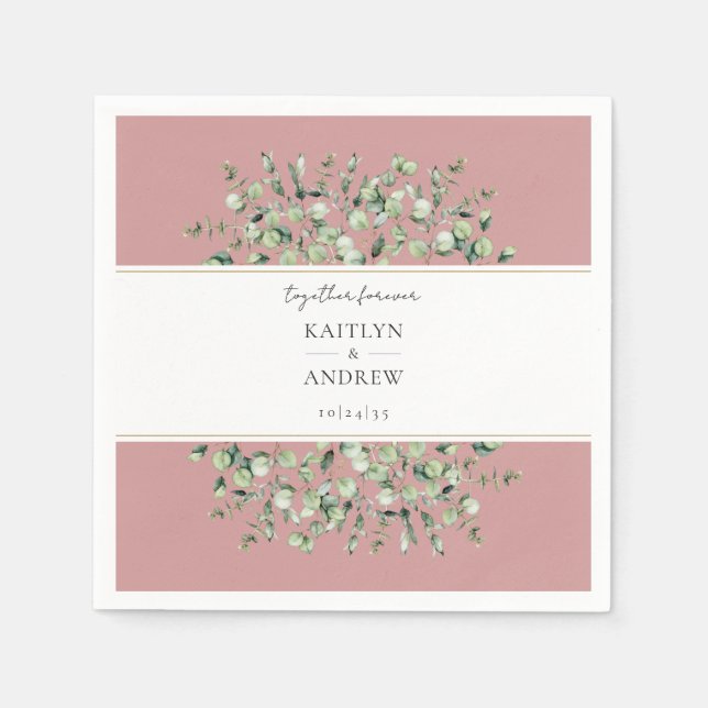 Blush Pink Eucalyptus Together Forever Wedding  Pappersservett (Framsidan)