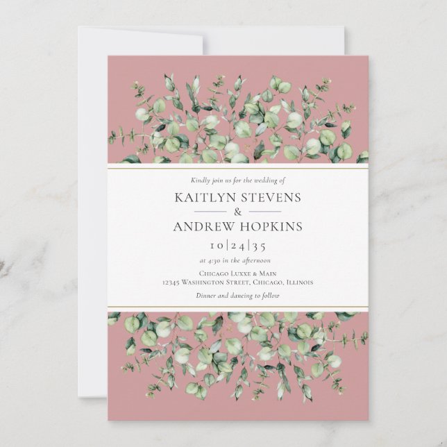 Blush Pink Eucalyptus  Wedding Inbjudningar (Framsida)