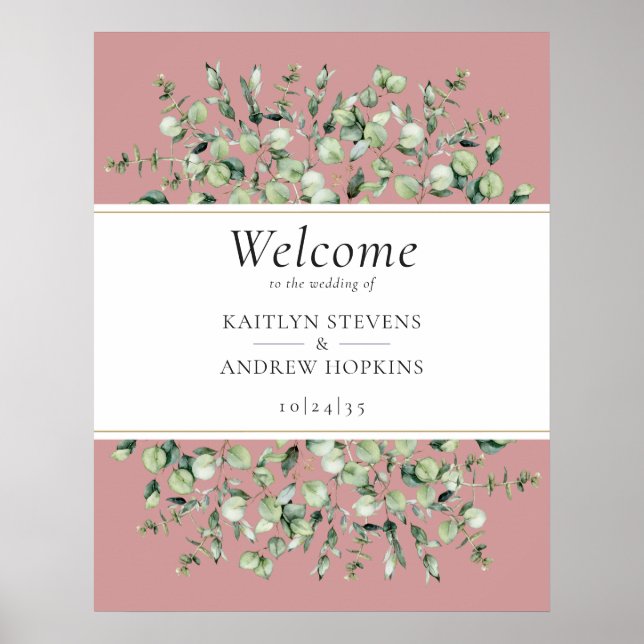 Blush Pink Eucalyptus Wedding Welcome  Poster (Framsidan)