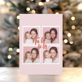 Blush Pink Fa La La La Photo Grid Christmas  Julkort