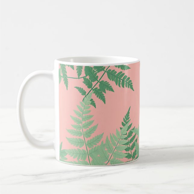 Blush Pink Fern Leaf Botanical Sage Green Modern  Kaffemugg (Vänster)