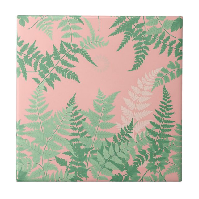 Blush Pink Fern Leaf Botanical Sage Green Modern  Kakelplatta (Framsidan)