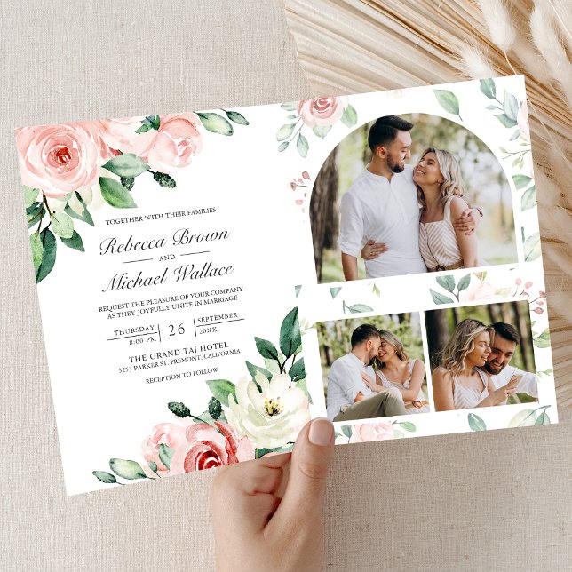 Blush Pink Floral All in One QR Code Wedding Inbjudan (Skapare uppladdad)