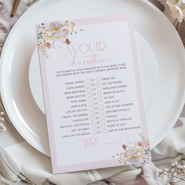 Blush Pink Floral Baby Shower Would she rather (Skapare uppladdad)