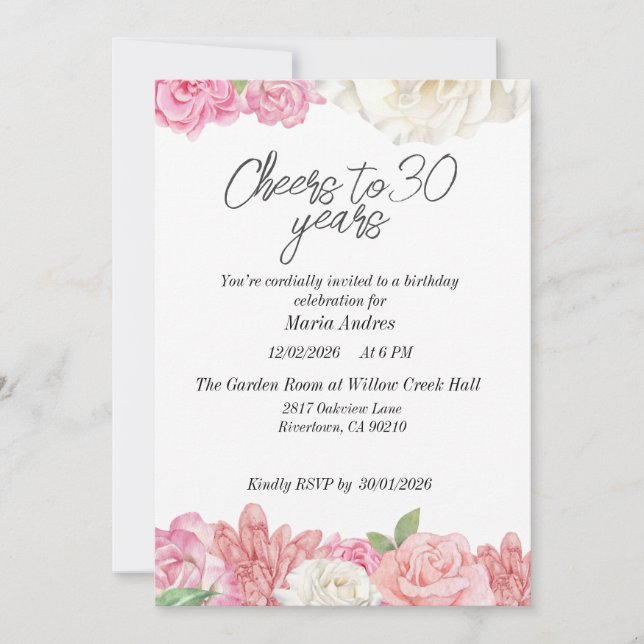 Blush pink floral birthdayInvitation Inbjudningar (Framsida)