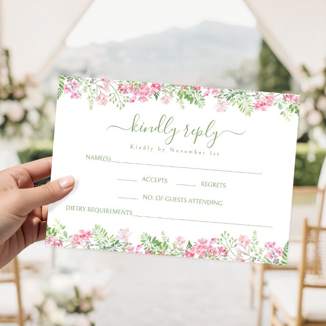 Blush Pink Floral Boho Summer wedding RSVP cards OSA Kort (Skapare uppladdad)