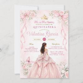 Blush Pink Floral Bow Ribbon Quinceañera Inbjudningar
