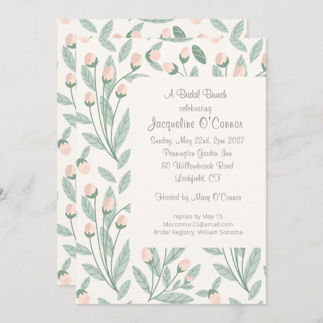 Blush Pink Floral Bridal Brunch Invitation Inbjudningar (Fram/baksida)