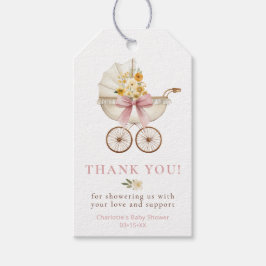 Blush Pink Floral Carriage Thank You | Baby Shower Presentetikett