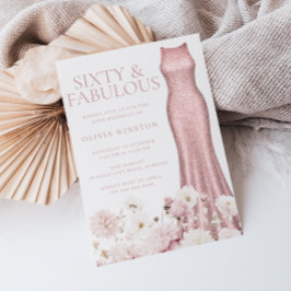 Blush Pink Floral & Dress 60th Birthday Party Inbjudningar