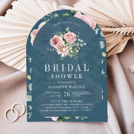 Blush Pink Floral Dusty Blue Bridal Shower Inbjudningar