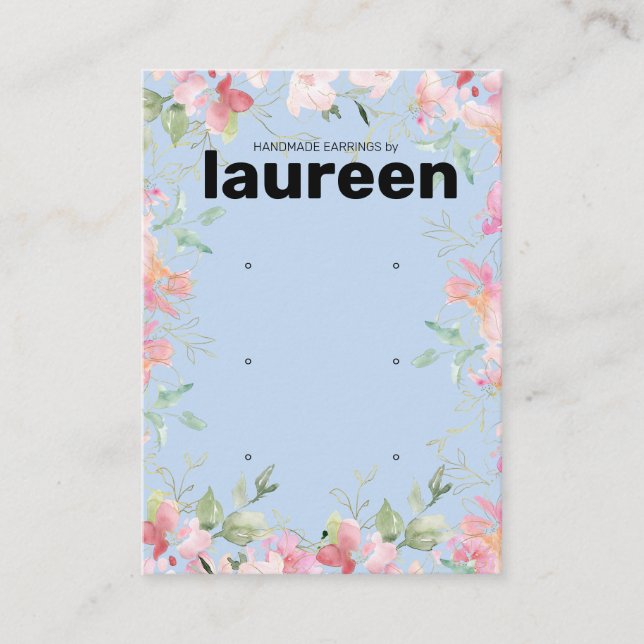 Blush Pink Floral Earring Display Holder Card Visitkort (Framsida)