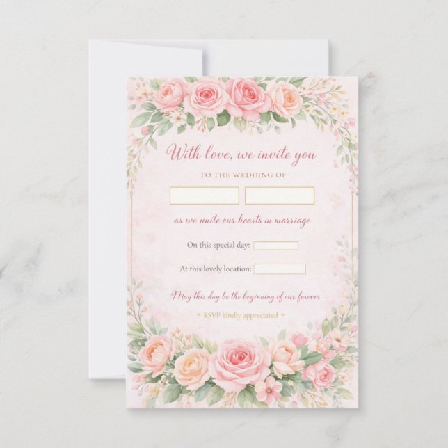 Blush Pink Floral Elegant Wedding Invitation Card (Framsida)
