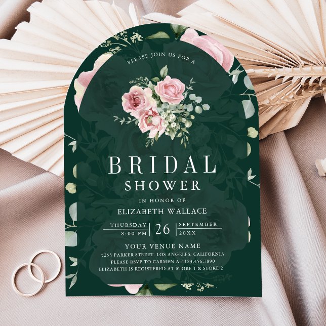 Blush Pink Floral Emerald Green Bridal Shower Inbjudningar (Skapare uppladdad)
